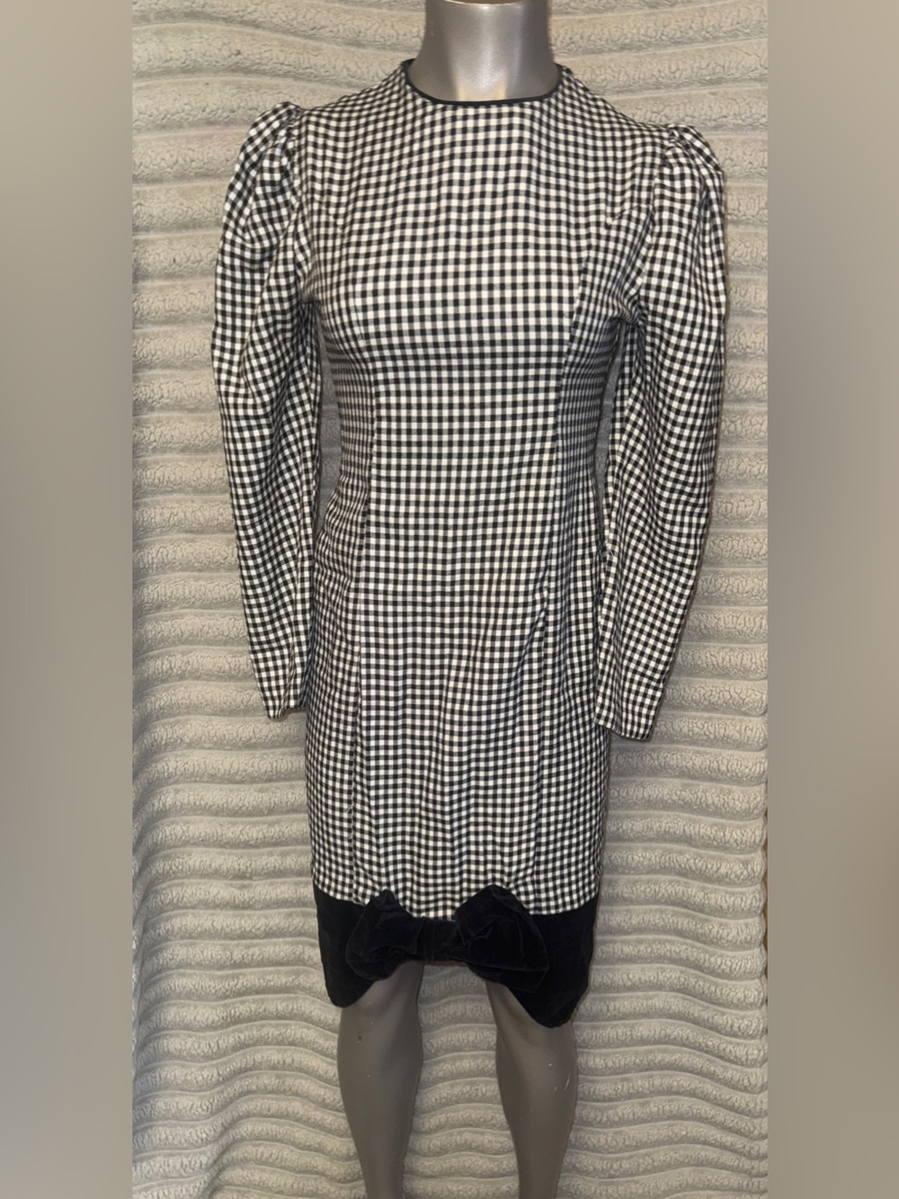 Vintage 90s Jan Briggs Gingham Velvet Bow Dress Size 16/11